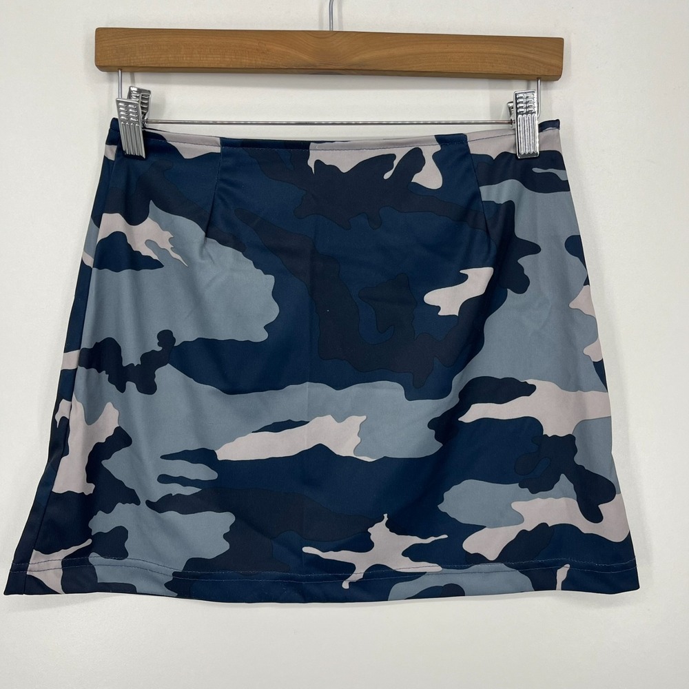 Dawls Mini Skirt Women's M‎ Blue Camouflage Print Made In USA Vtg Y2K